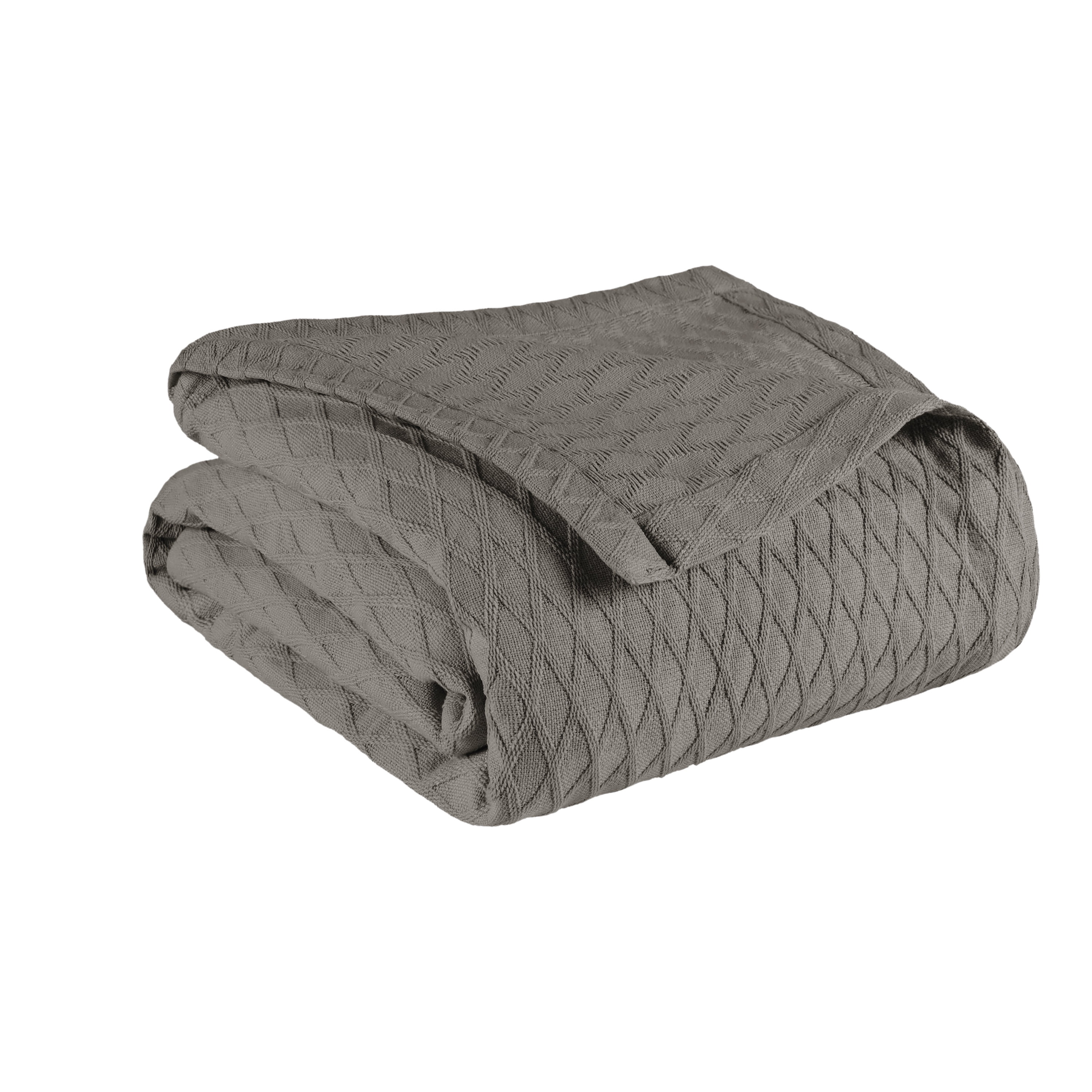 Gray Twin Cotton Diamond Weave Reversible Blanket