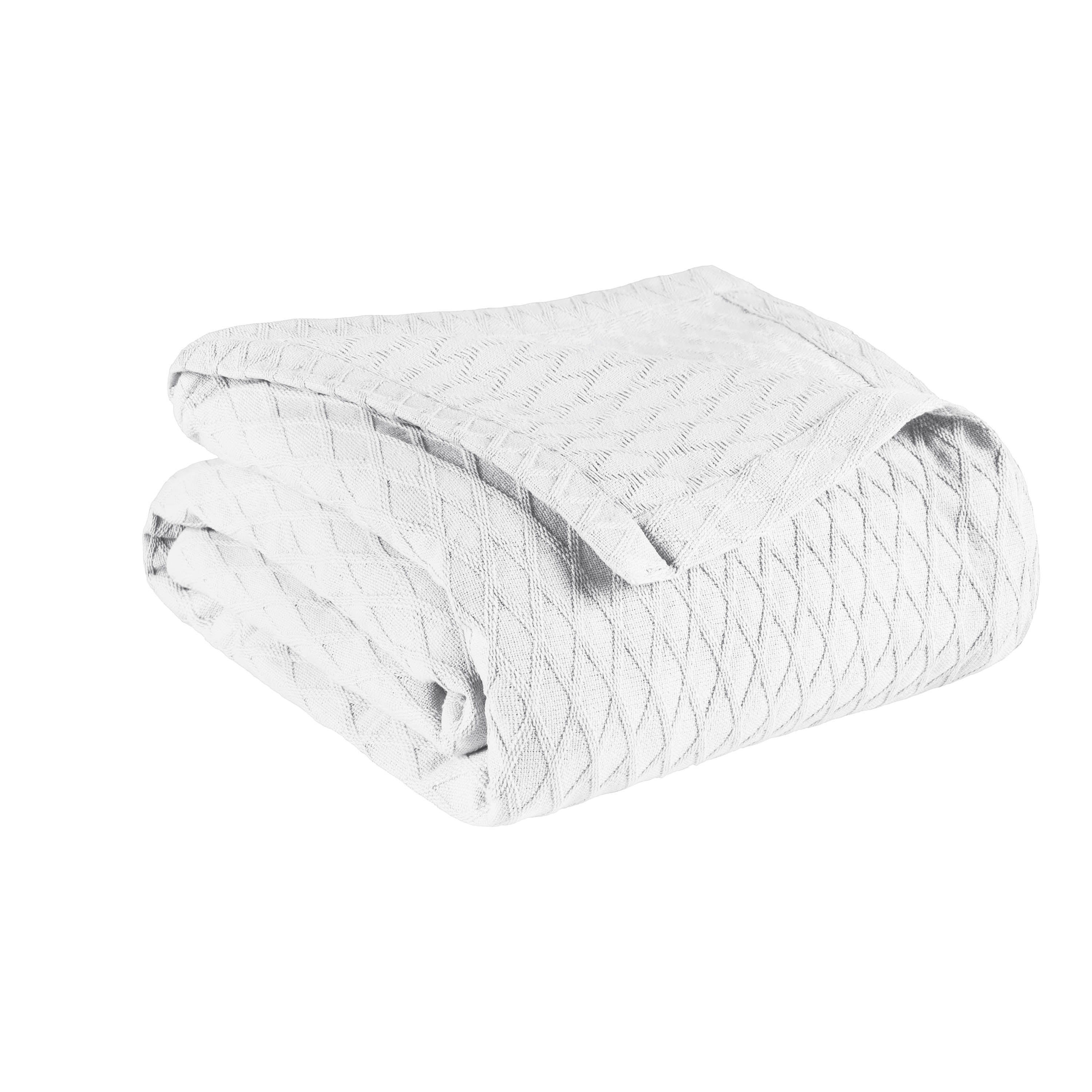 Superior Diamond AllSeason Cotton Blanket, Twin Size, White