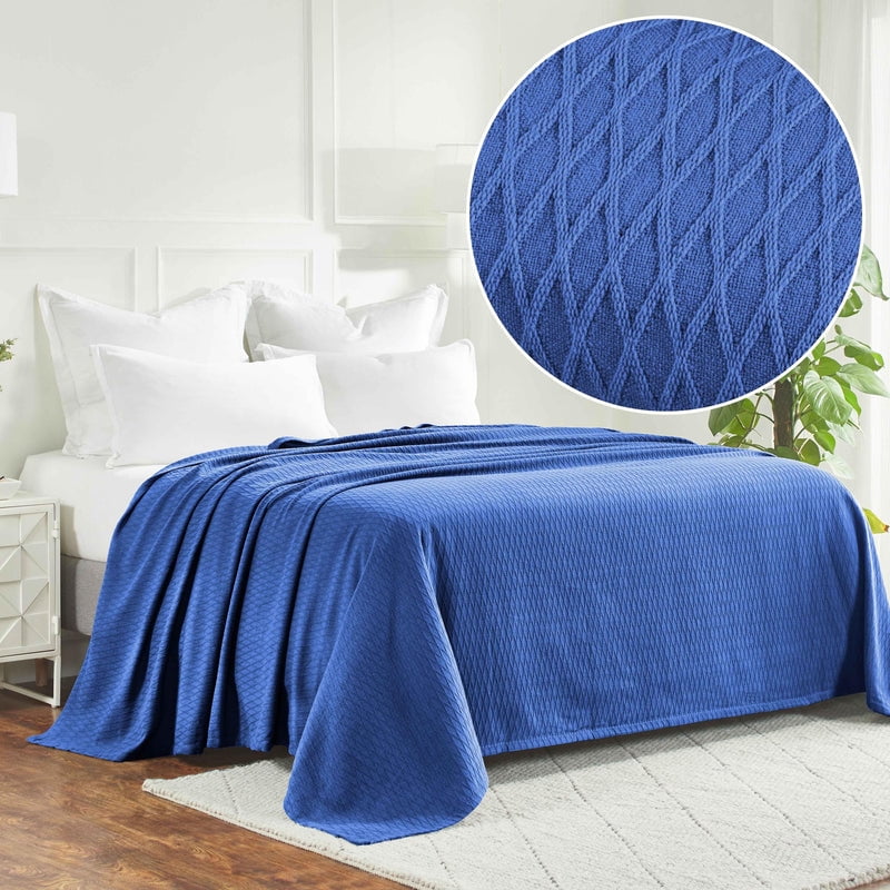 Merritt Blue Diamond Weave Full/Queen Cotton Blanket