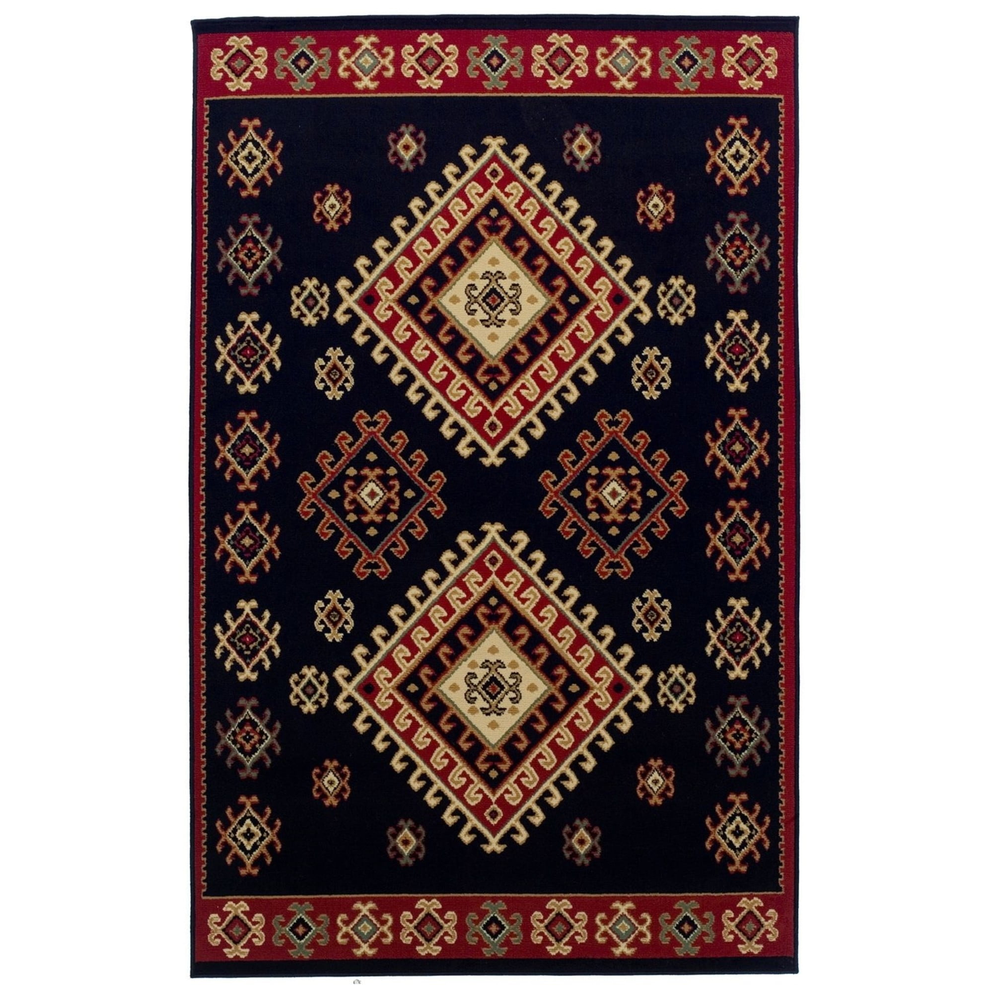 Superior Diamond Geometric Floral Bohemian Rustic Power-Loomed Indoor Area Rug, Black, 8' x 10'