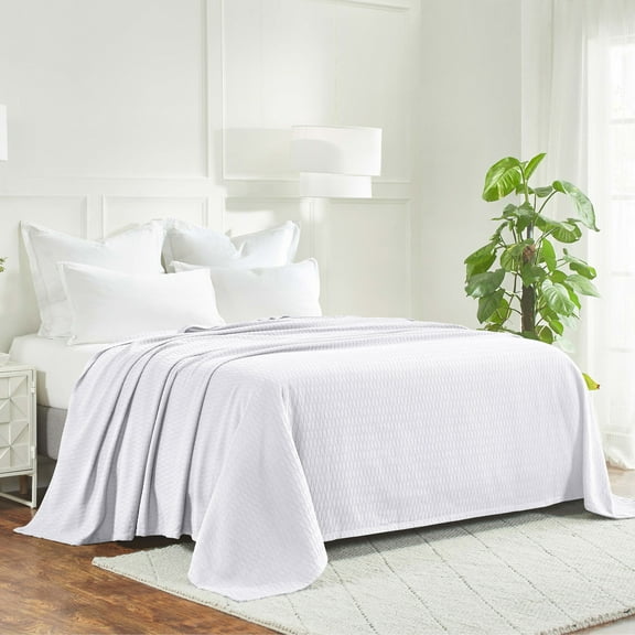 Superior Dobby Weave Cotton Blanket 108" x 100", All Season Bed Blankets, California King, Merritt Blue