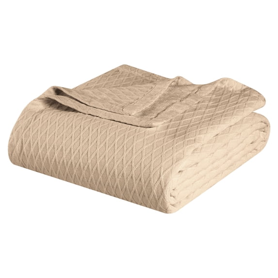 Superior Diamond Weave Cotton Blanket All Season Bed Blankets, Throw, Khaki