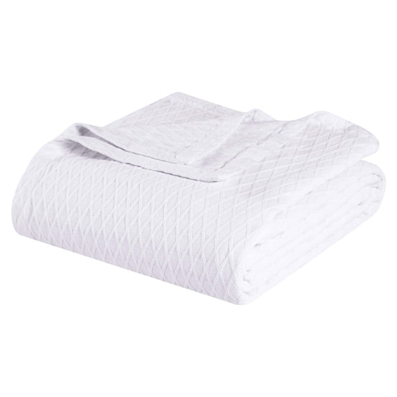 Superior Diamond Weave Cotton Blanket All Season Bed Blankets, Throw, White