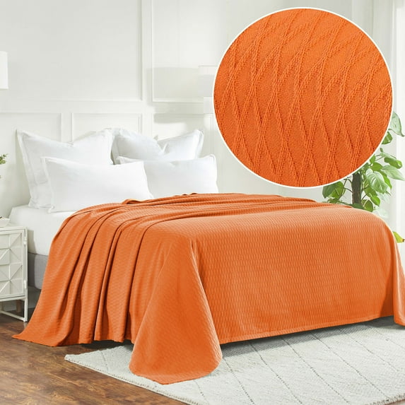 Superior Dobby Weave Cotton Blanket 66" x 90", All Season Bed Blankets, Twin, Burnt Orange