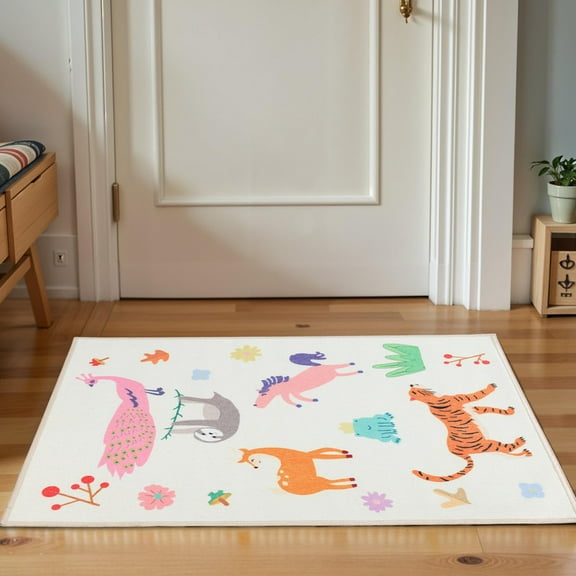 Superior Animal Safari Non-Slip Kids Playroom Nursery Washable Indoor Area Rug, 2' x 3'