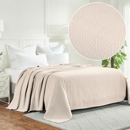 Superior Dobbyweave Knit Cotton Blanket, All Season Bed Blanket, Twin Size 66" x 90", Ivory