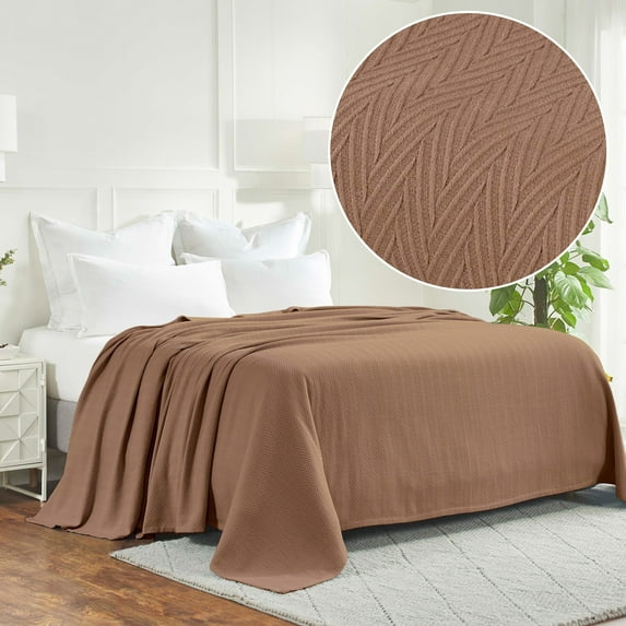 Superior Dobbyweave Knit Cotton Blanket, All Season Bed Blanket, Twin Size 66" x 90", Taupe