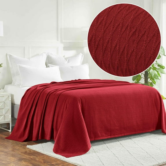 Superior Dobbyweave Knit Cotton Blanket 90" x 90", All Season Bed Blankets, Full/Queen, Burgundy