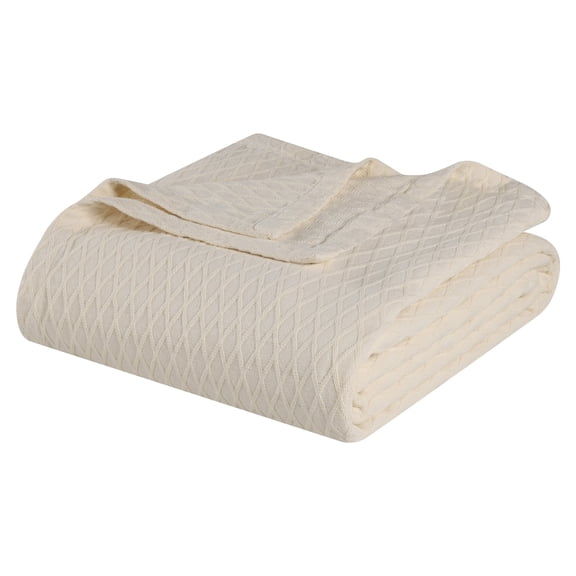 Superior Diamond Weave Cotton Blanket All Season Bed Blankets, Full/Queen, Ivory