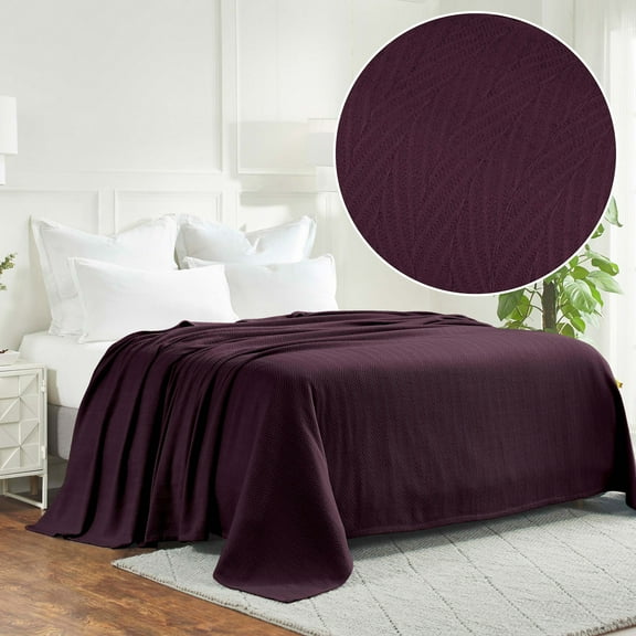 Superior Dobbyweave Knit Cotton Blanket, All Season Breathable Bed Blanket, King 90" x 108", Plum