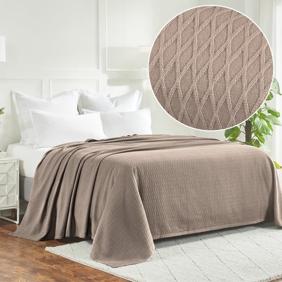 Superior Dobbyweave Knit Cotton Blanket 90" x 108", All Season Bed Blankets, King, Ivory