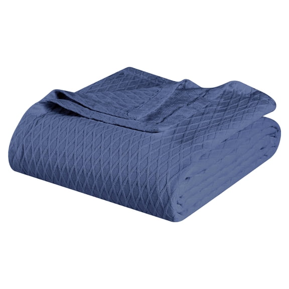 Superior Diamond Weave Cotton Blanket All Season Bed Blankets, King, Merritt Blue