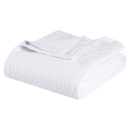 Superior Dobbyweave Knit Cotton Blanket 66" x 90", All Season Bed Blankets, Twin, White