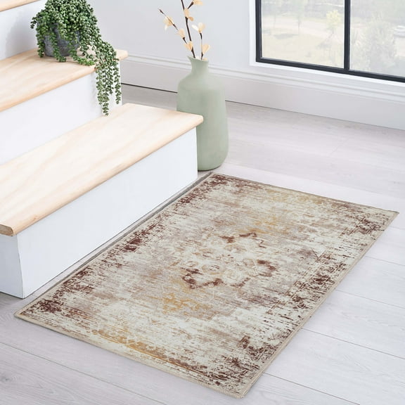 Superior Dove Rustic Washable Indoor Area Rug, 3' x 5', Cream