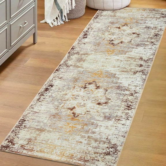 Superior Dove Rustic Washable Indoor Area Rug, 2'7" x 12', Cream