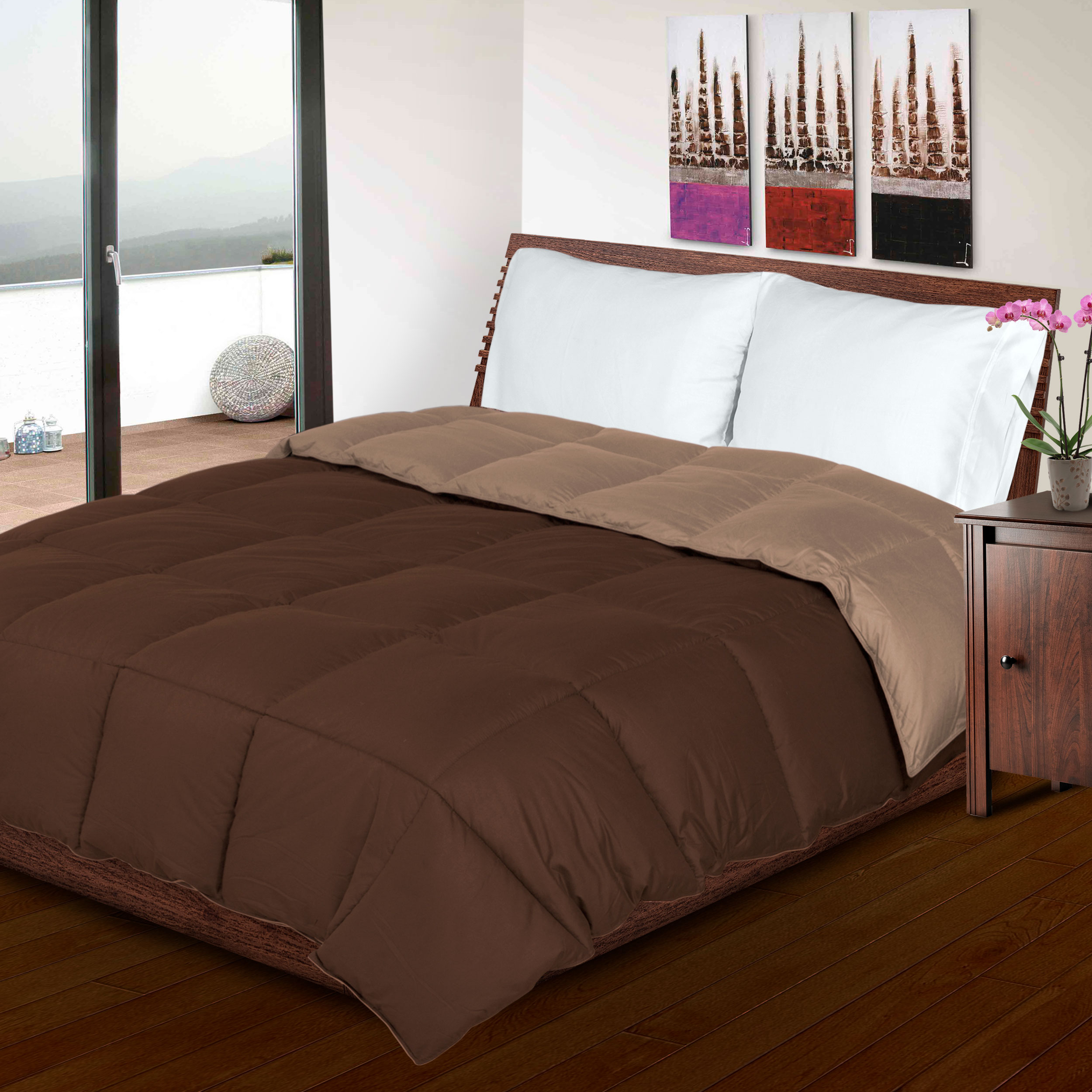 Superior Down Alternative Reversible Comforter, King, Taupe/ Choco - image 1 of 2