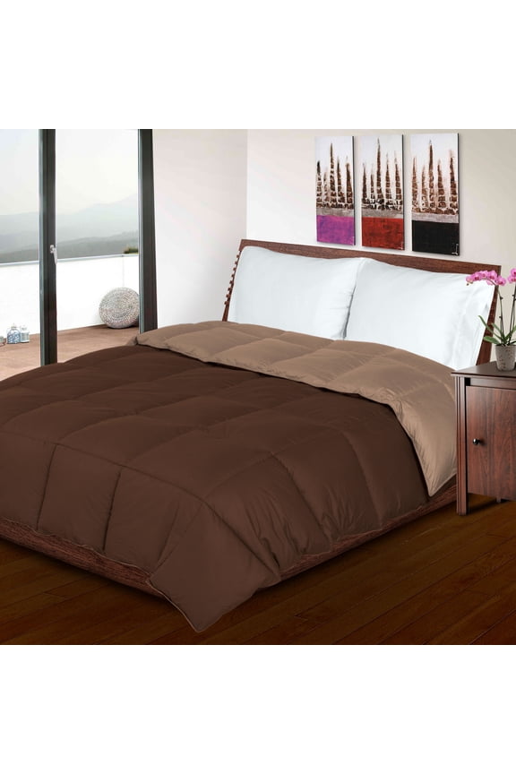 Down Alternative Reversible Comforter, King, Taupe/ Choco