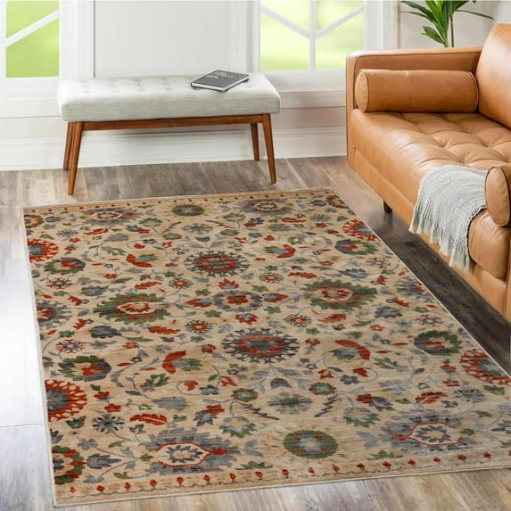 Superior Durian Traditional Indoor Floral Area Rug Ivory Area Rug, 8' x 10'