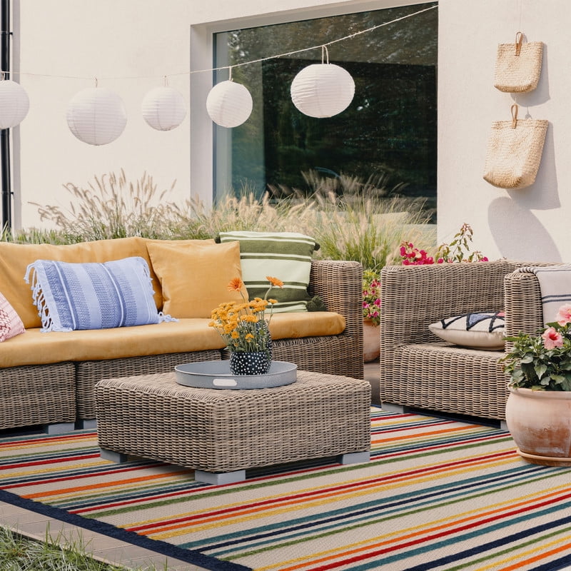 Superior Eastyn Stripe Indoor/Outdoor Area Rug, 10' x 14', Cream