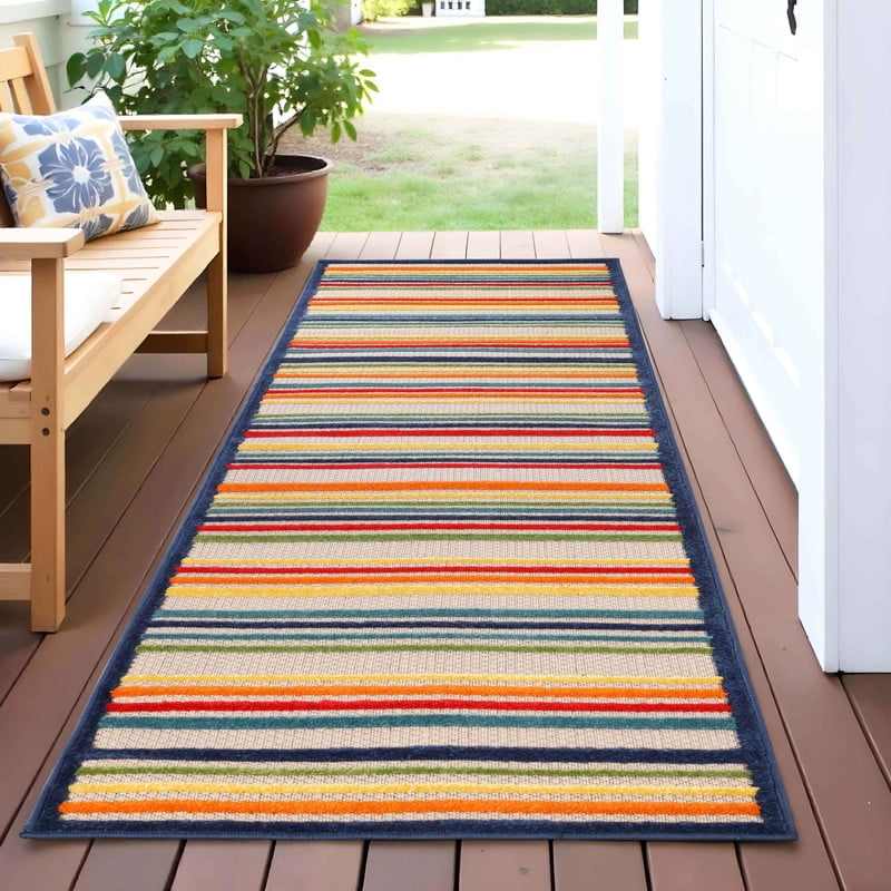 Superior Eastyn Stripe Indoor/Outdoor Runner Rug, 2' 3" x 12', Cream