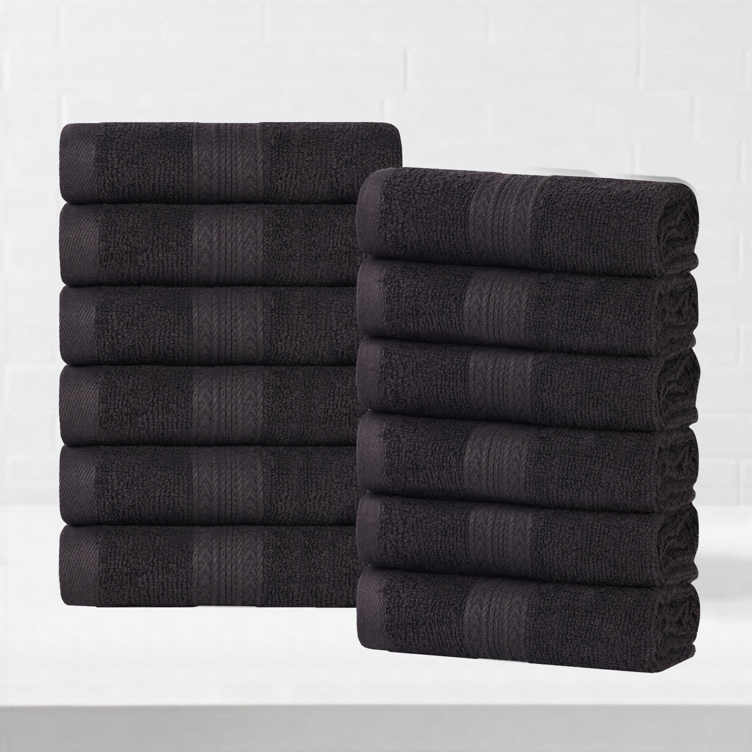 Superior Eco-Friendly Cotton 12-Piece, Black, Washcloth Set