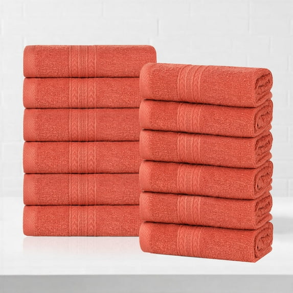 Superior Eco-Friendly Cotton 12-Piece, Coral, Washcloth Set