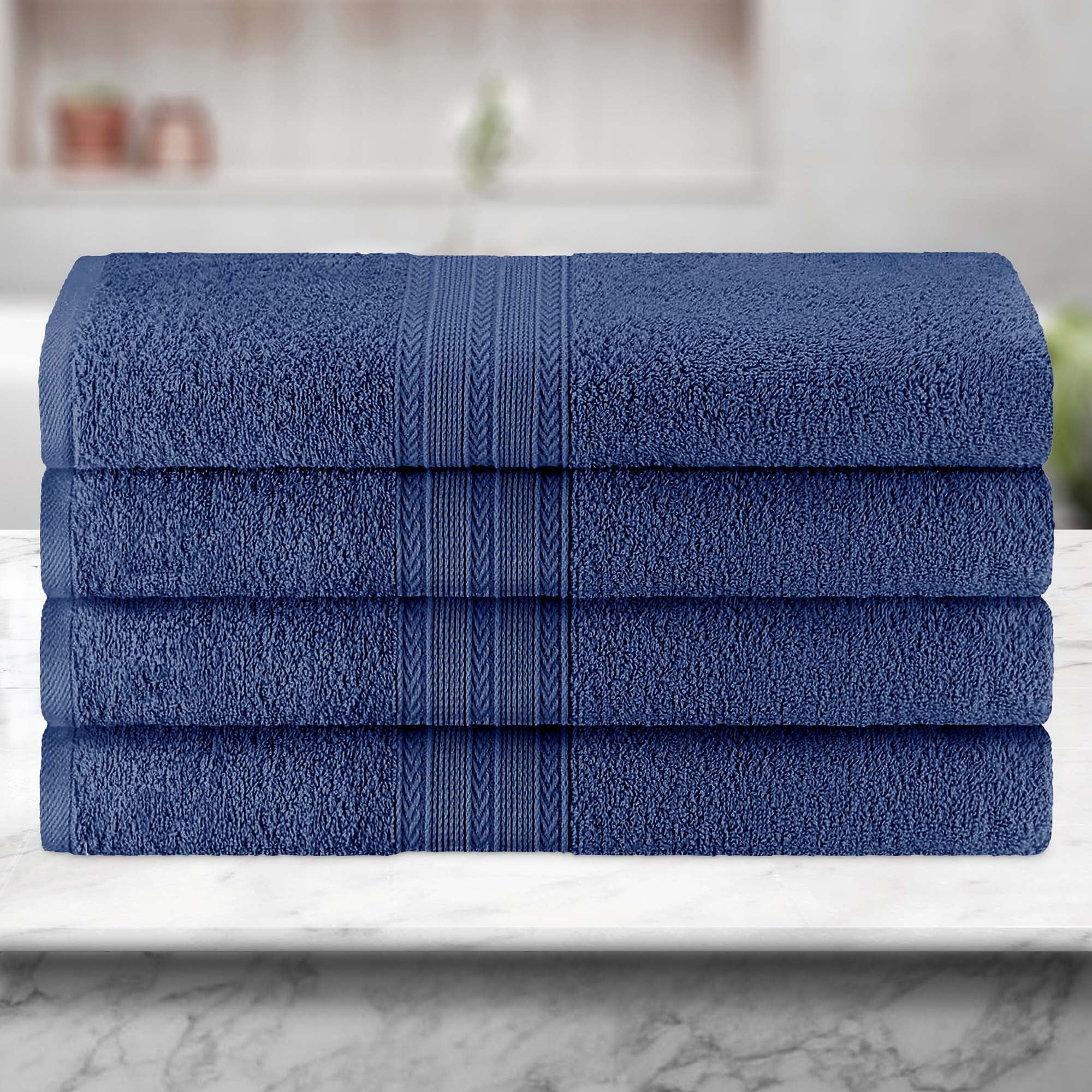 Superior Eco-Friendly Cotton 4-Piece, Navy Blue, Bath Towel Set ...