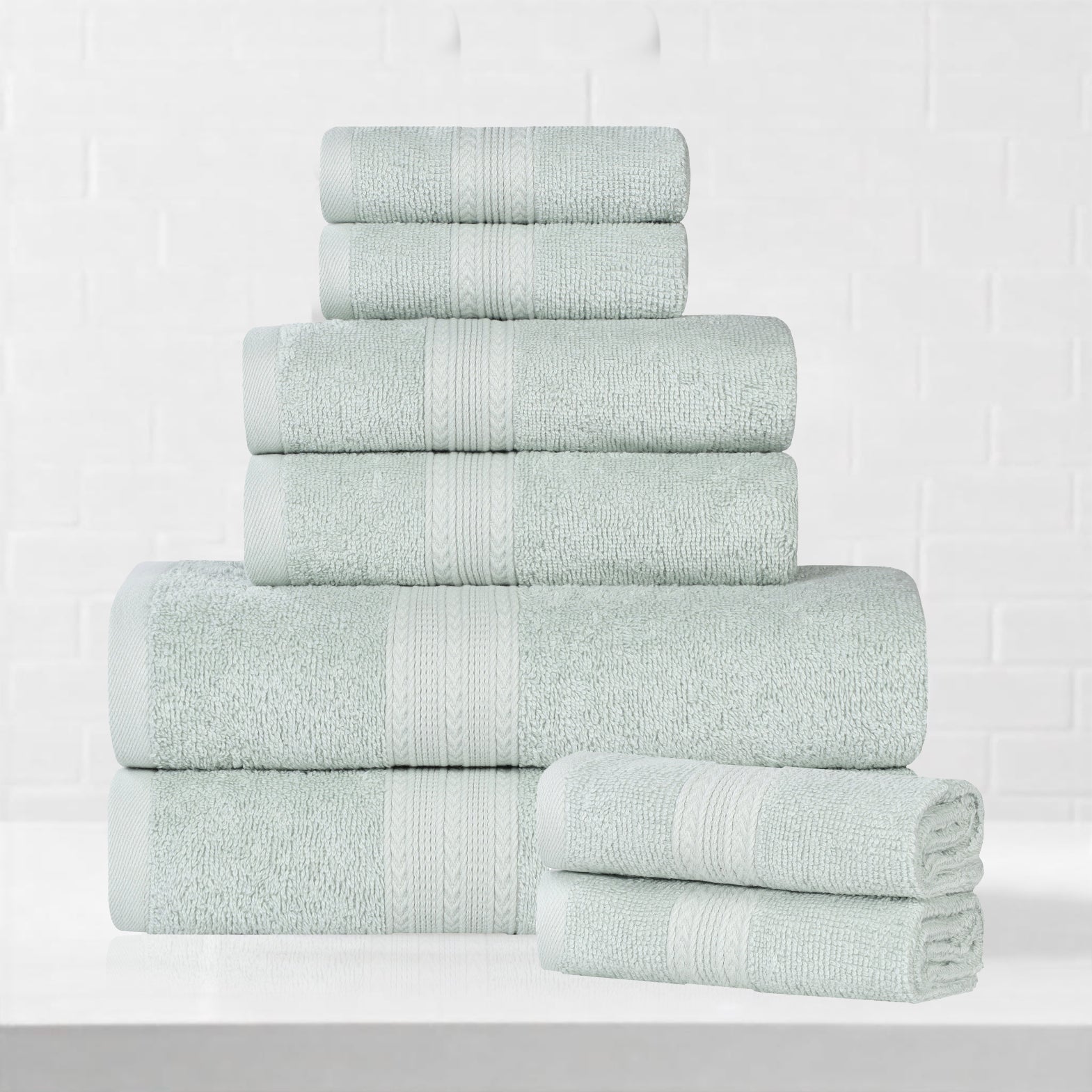 Superior Eco-Friendly Cotton 8-Piece Assorted Towel Set, Aqua Marine