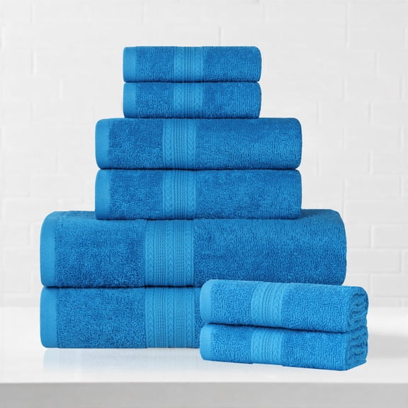 Superior Eco-Friendly Cotton 8-Piece Assorted Towel Set, Aster Blue