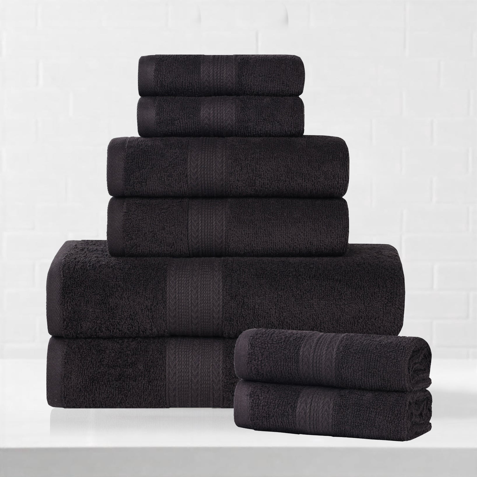 Superior Eco-Friendly Cotton 8-Piece Assorted Towel Set, Black