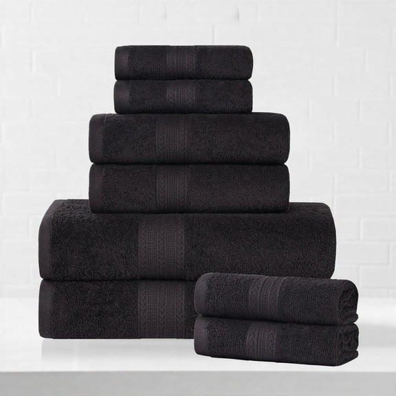 Superior Eco-Friendly Cotton 8-Piece Assorted Towel Set, Black