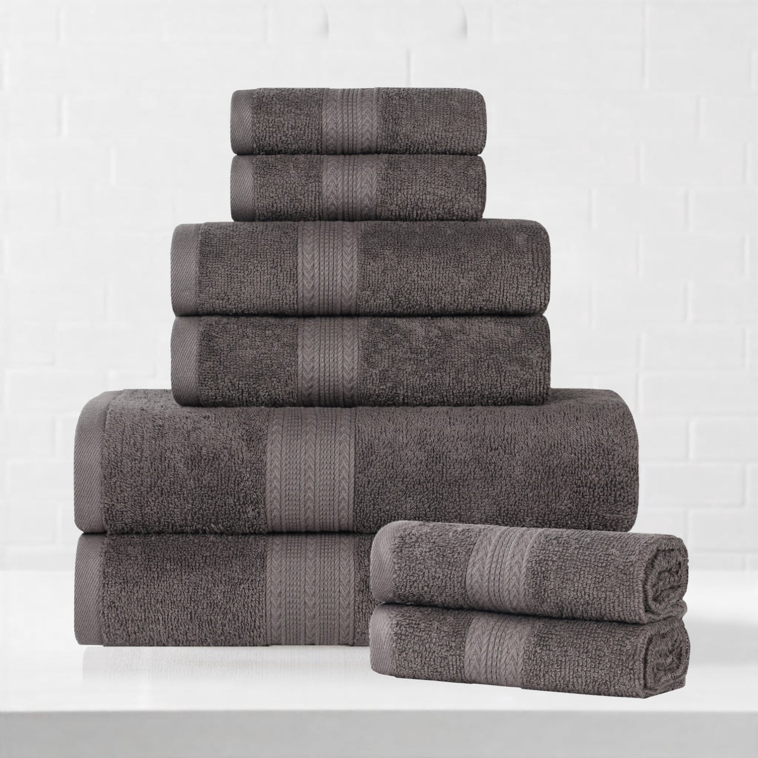 Superior Eco-Friendly Cotton 8-Piece Assorted Towel Set, Graphite