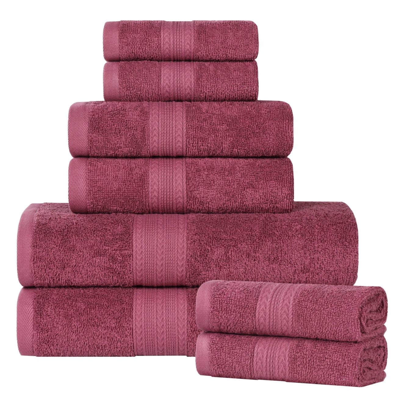 Superior Eco-Friendly Cotton 8-Piece Assorted Towel Set, Rosewood