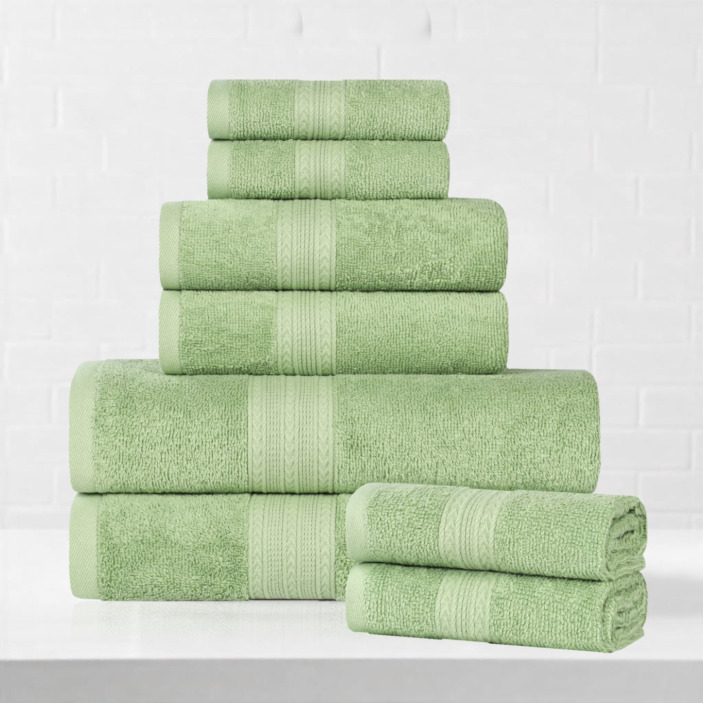 Superior Eco-Friendly Cotton 8-Piece Assorted Towel Set, Terrace Green