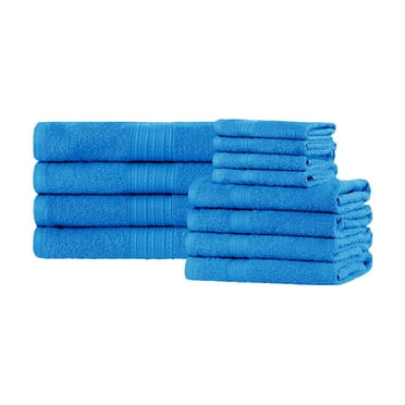 Superior Eco-Friendly Cotton Solid 12-Piece, Aster Blue, Towel Set