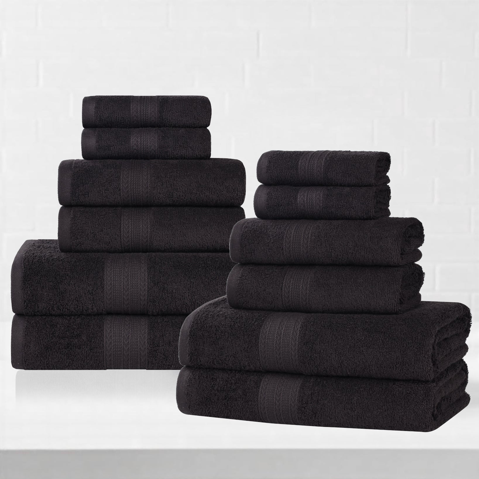 Superior Eco-Friendly Cotton Solid 12-Piece Black Towel Set