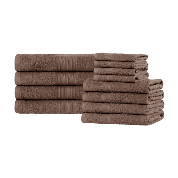 Superior Eco-Friendly Cotton Solid 12-Piece, Coffee, Towel Set