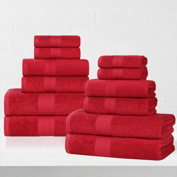 Superior Eco-Friendly Cotton Solid 12-Piece Cranberry Towel Set
