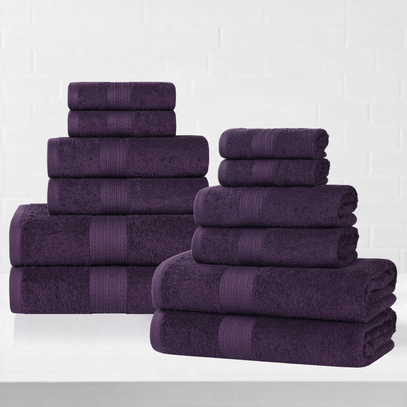 Superior Eco-Friendly Cotton Solid 12-Piece Eggplant Towel Set