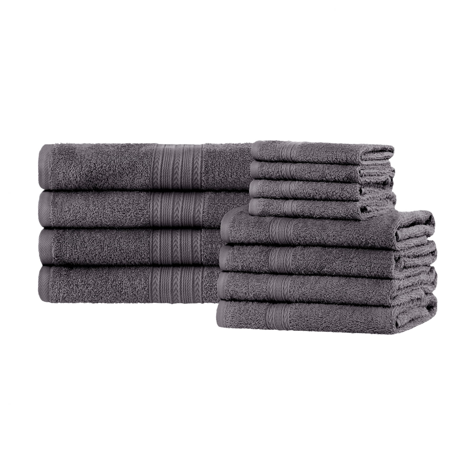 Graphite Cotton 12-Piece Towel Set with Chevron Border
