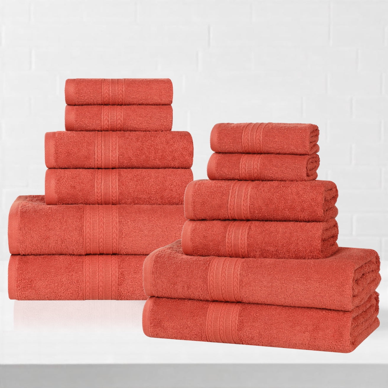 Superior Eco-Friendly Cotton Solid 12-Piece Rust Towel Set