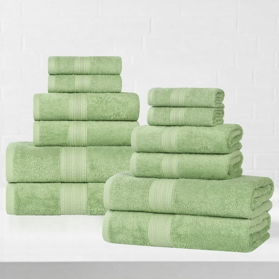 Superior Eco-Friendly Cotton Solid 12-Piece Terrace Green Towel Set