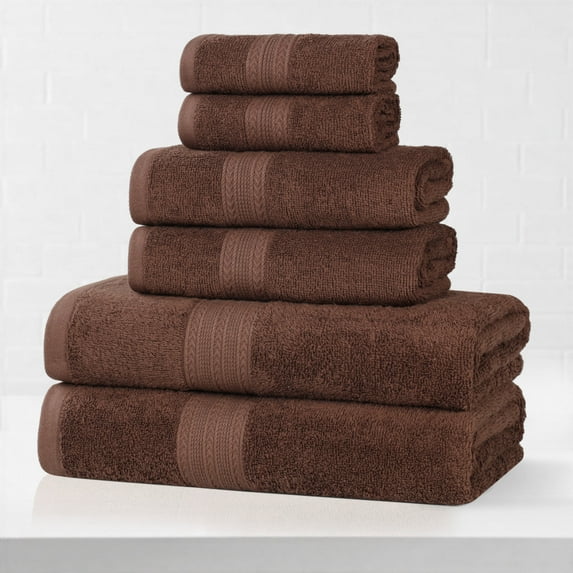 Superior Eco-Friendly Cotton Solid 6-Piece, Brown, Towel Set