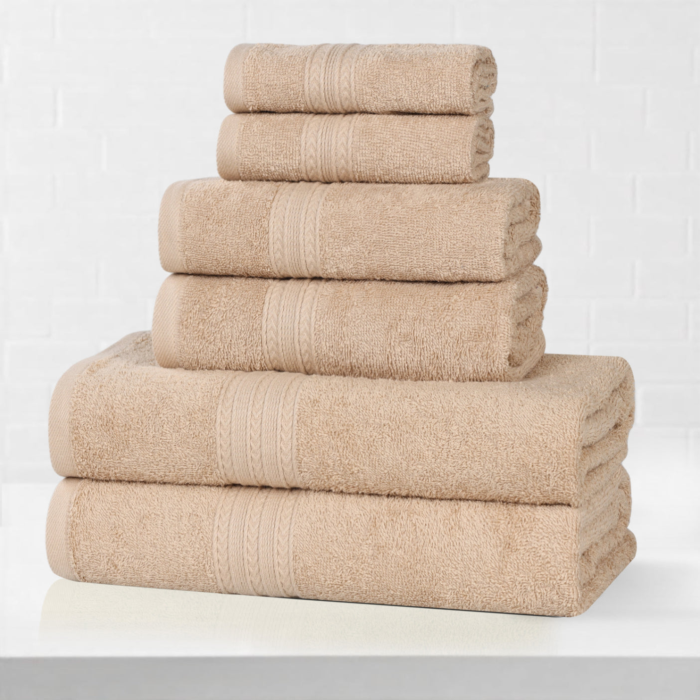 Superior Eco-Friendly Cotton Solid 6-Piece, Camel, Towel Set