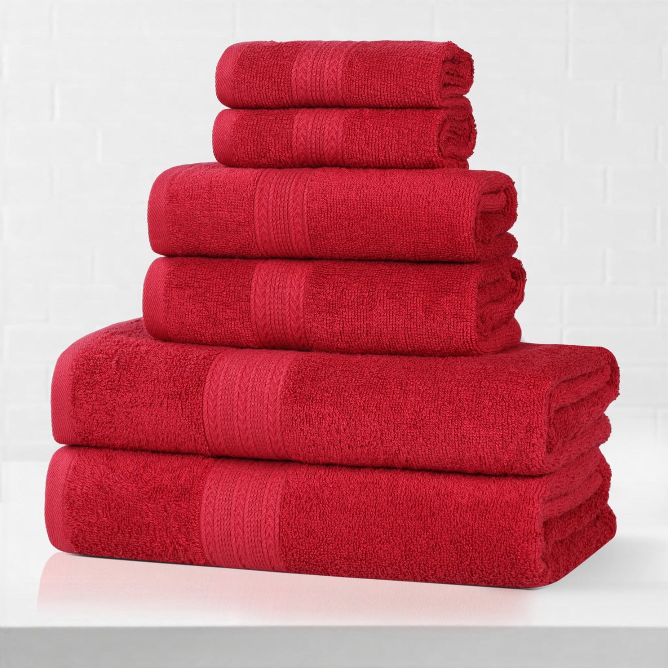 Superior Eco-Friendly Cotton Solid 6-Piece, Cranberry, Towel Set