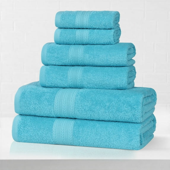 Superior Eco-Friendly Cotton Solid 6-Piece, Turquoise, Towel Set