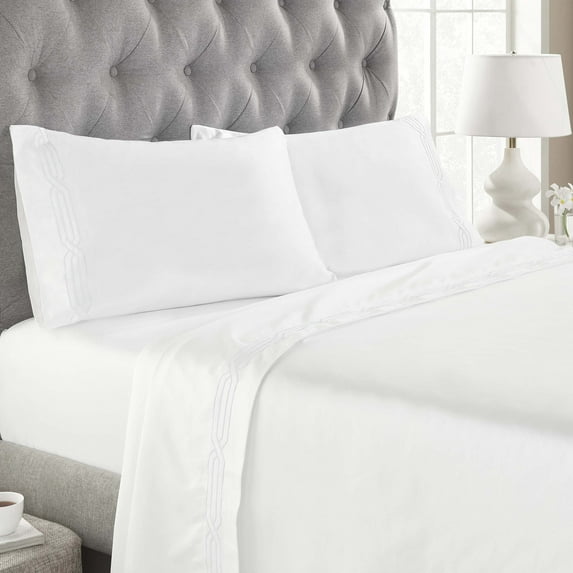 Superior Egyptian Cotton 1200 TC Embroidered White/White Sheet Set, Queen