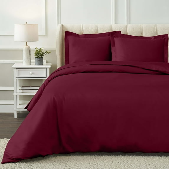 Superior Egyptian Cotton 1200 TC Solid Burgundy Duvet Set, Full/Queen