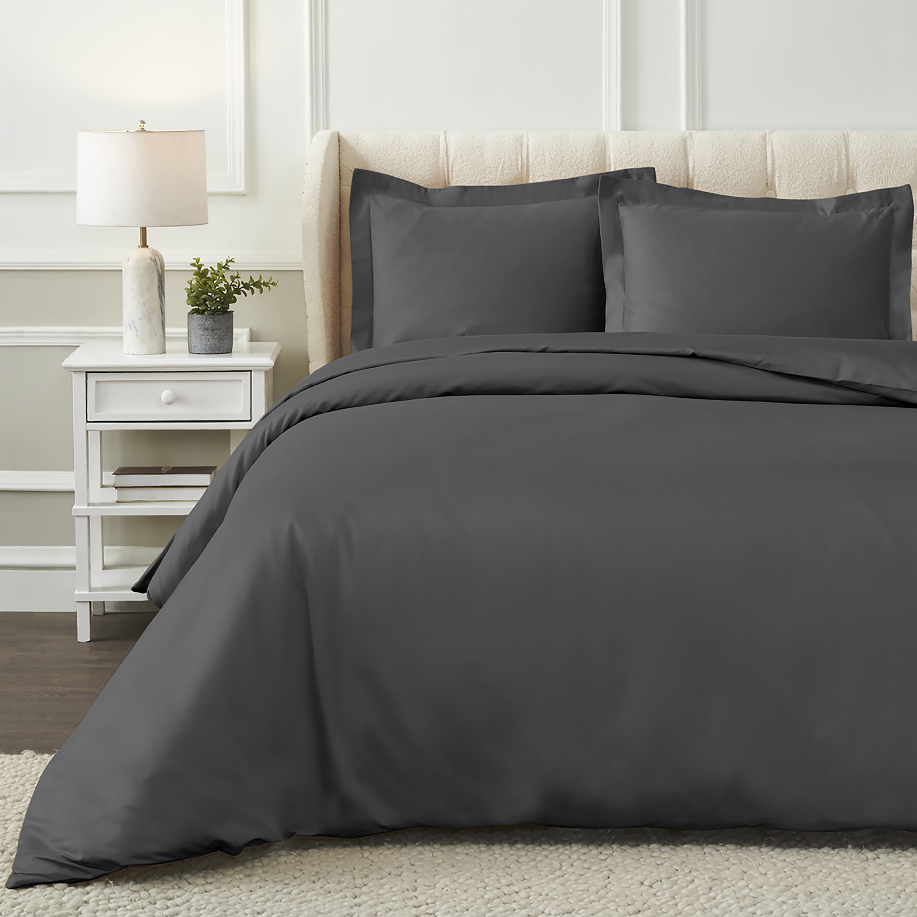 Superior Egyptian Cotton 1200 TC Solid Charcoal Duvet Set, Full/Queen