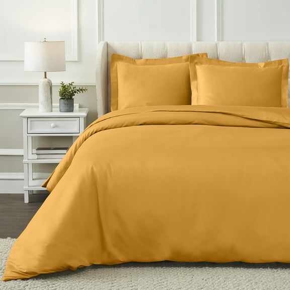 Superior Egyptian Cotton 1200 TC Solid Dijon Duvet Set, Full/Queen